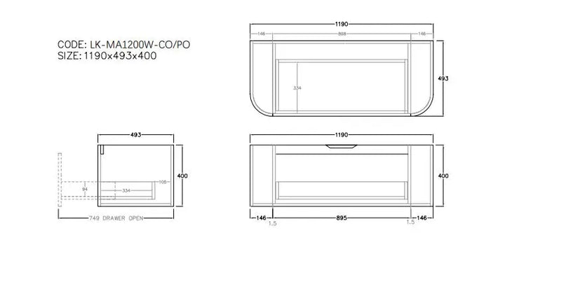 Agena  Fluted Wood Grain WH Vanities Prime Oak LK-MA1200W-PO
