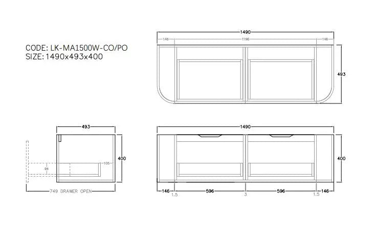 Agena  Fluted Wood Grain WH Vanities Prime Oak LK-MA1500W-PO