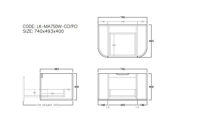 Agena Fluted Wood Grain WH Vanities Prime Oak LK-MA750W-PO