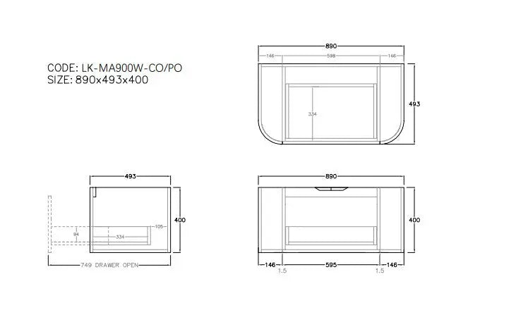 Agena  Fluted Wood Grain WH Vanities Prime Oak LK-MA900W-PO