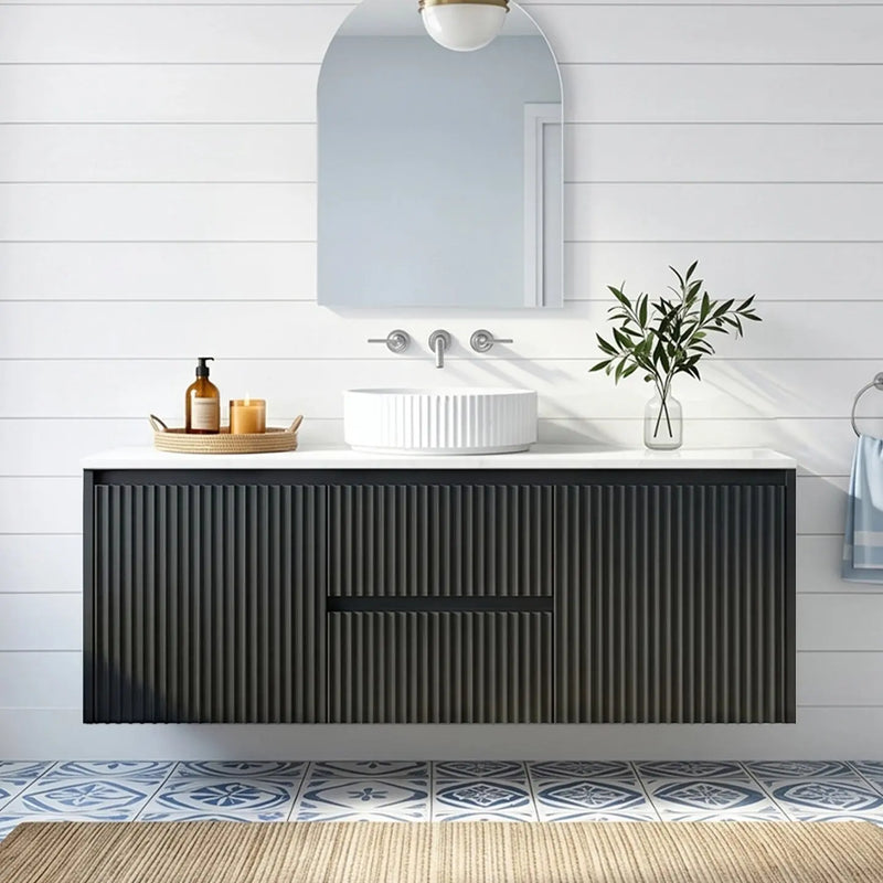 Crete Modern Wall Hung Vanity Matte Black LK-MC1221W-MB
