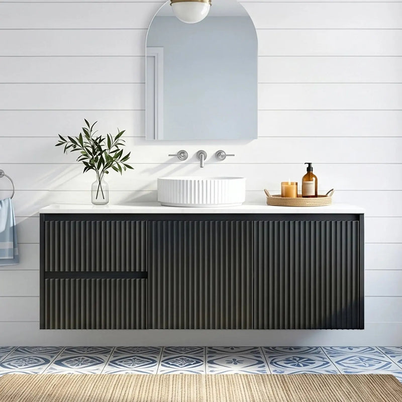 Crete Modern Wall Hung Vanity Matte Black LK-MC124LW-MB
