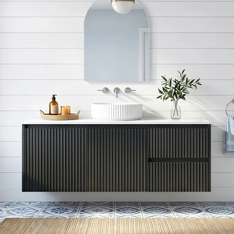 Crete Modern Wall Hung Vanity Matte Black LK-MC124RW-MB