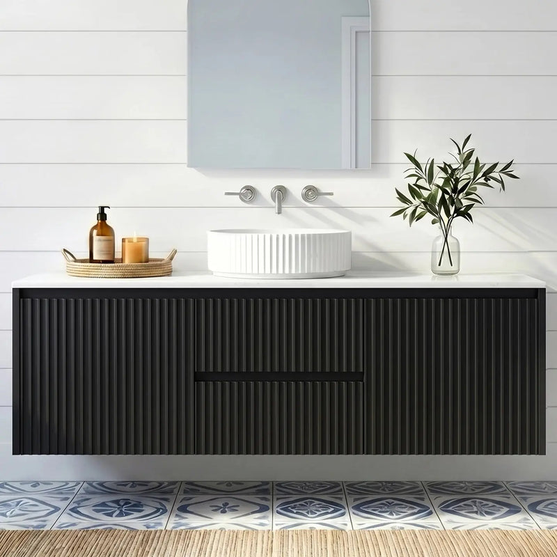 Crete Modern Wall Hung Vanity Matte Black LK-MC1521W-MB