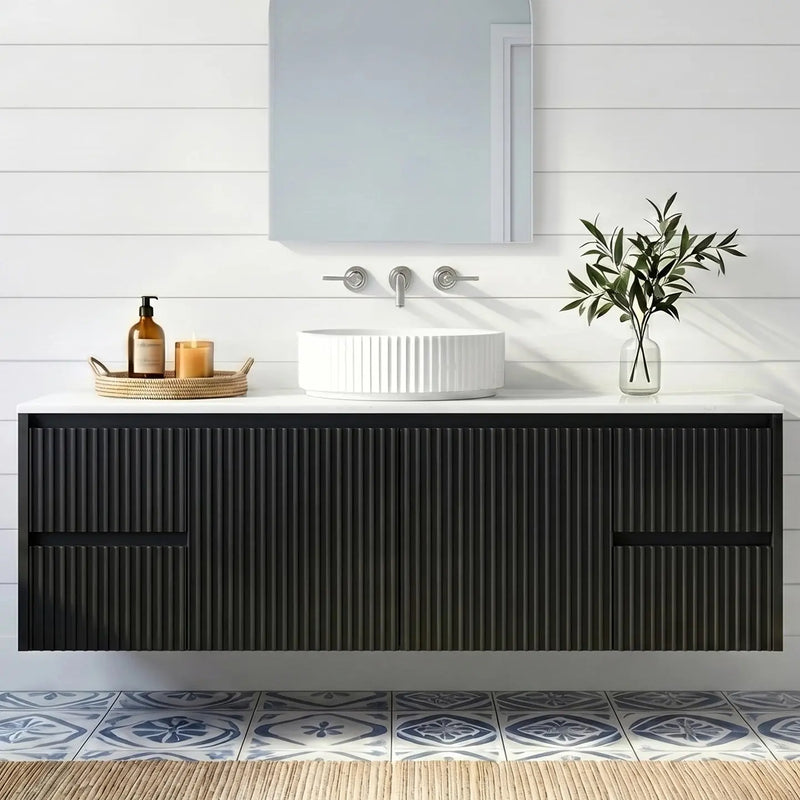 Crete Modern Wall Hung Vanity Matte Black LK-MC154W-MB