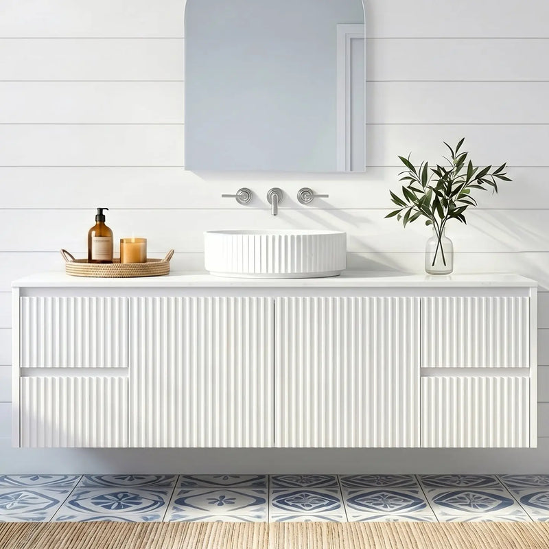 Crete Modern Wall Hung Vanity Matte White LK-MC154W-MW