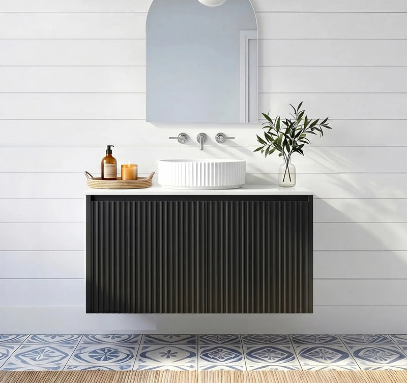 Crete Modern Wall Hung Vanity Matte Black LK-MC64W-MB