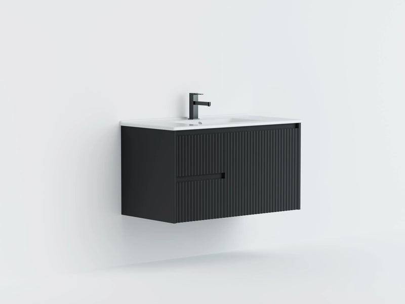 Crete Modern Wall Hung Vanity Matte Black LK-MC74LW-MB
