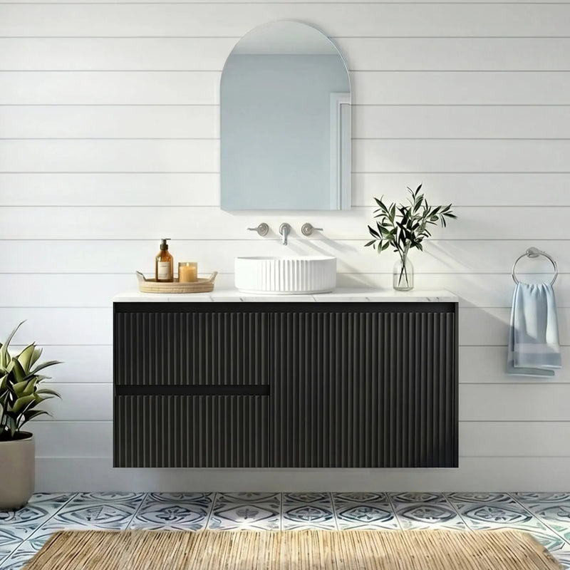 Crete Modern Wall Hung Vanity Matte Black LK-MC74LW-MB