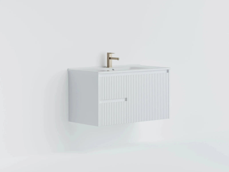 Crete Modern Wall Hung Vanity Matte White LK-MC74LW-MW Lukka