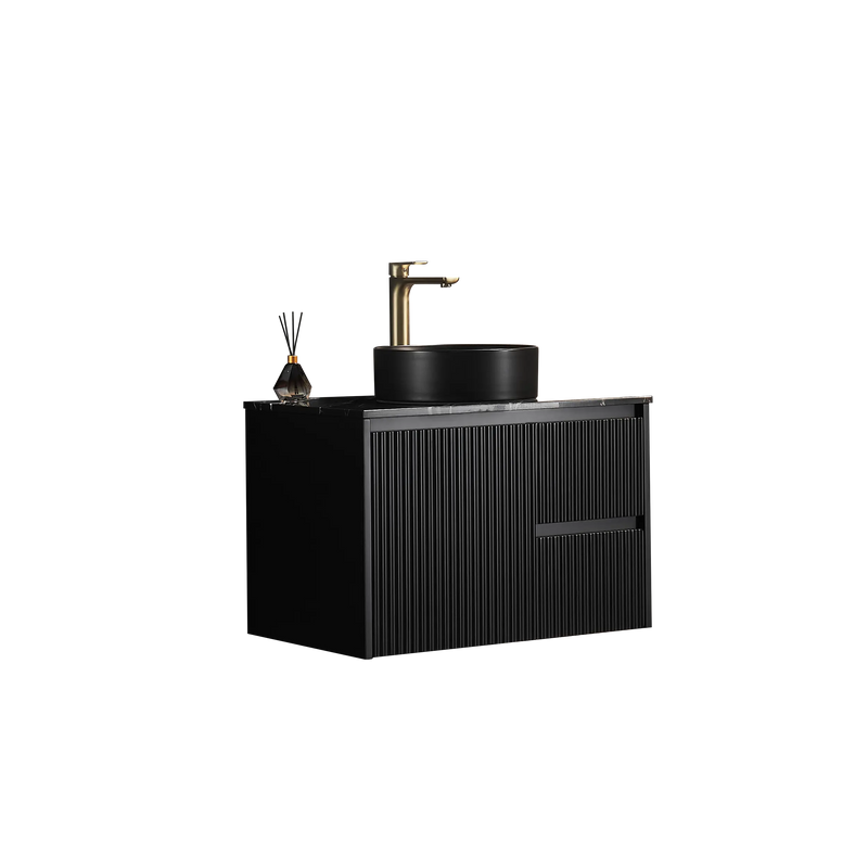 Crete Modern Wall Hung Vanity Matte Black LK-MC74RW-MB