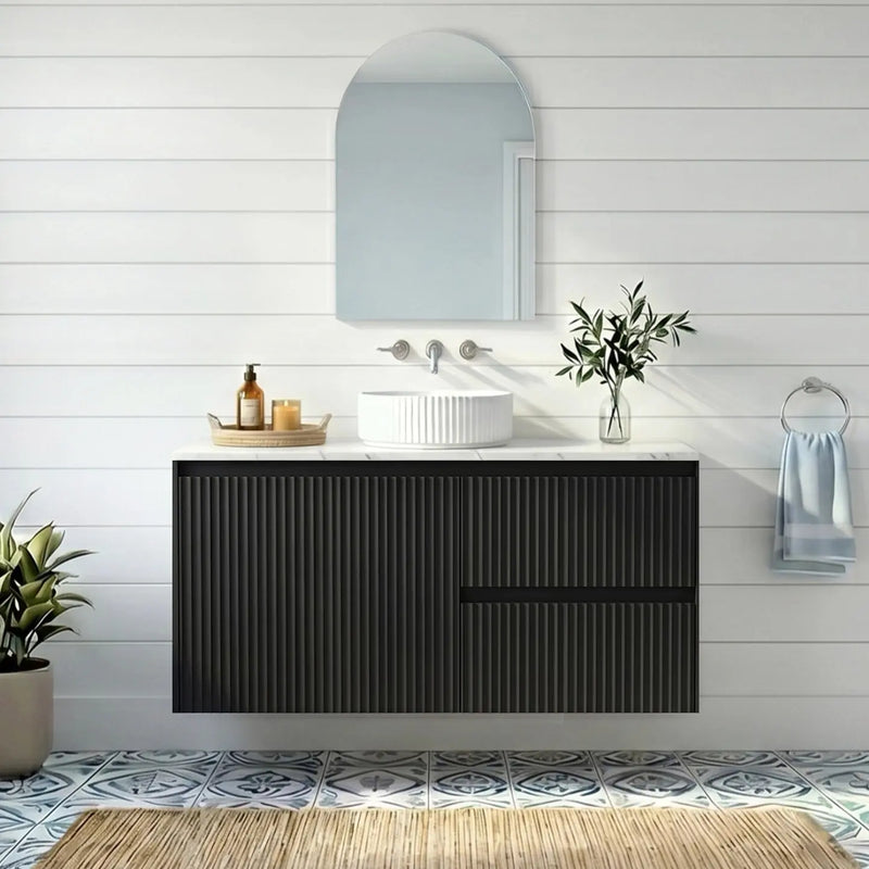 Crete Modern Wall Hung Vanity Matte Black LK-MC74RW-MB