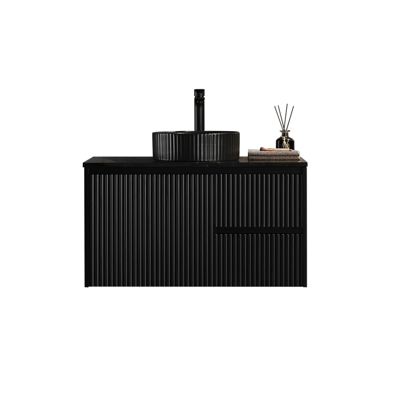 Crete Modern Wall Hung Vanity Matte Black LK-MC94RW-MB
