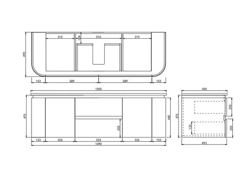 Lukka Devito Modern Wall Hung Vanity PVC Cabinet (1500mm) Lukka
