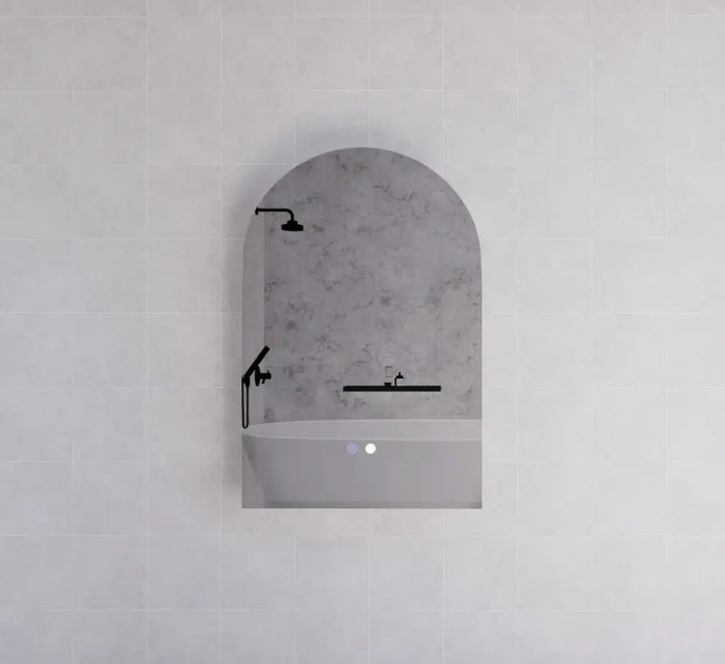 RIVA AR1 FRAMELESS BACKLIT ARCH LED MIRROR 3 COLOUR LIGHTS 600X900MM - FIL Kitchen Bathroom