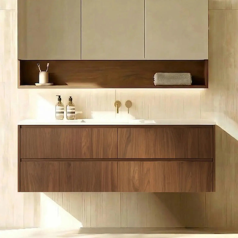 Lukka Gladstone Modern Wall Hung Plywood Cabinet (Mocha Oak Woodmatt) Lukka