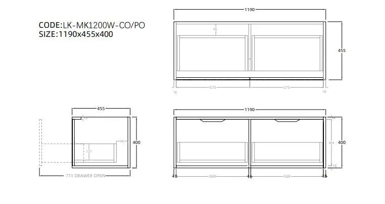 Kliff  Fluted Wood Grain Vanities  Coastal Oak LK-MK1200W-CO