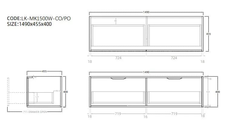 Kliff  Fluted Wood Grain Vanities  Coastal Oak LK-MK1500W-CO
