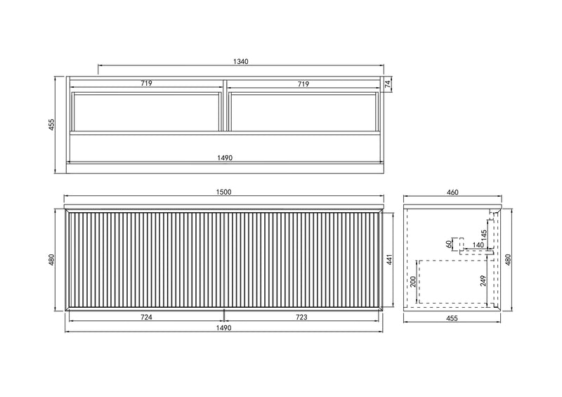 Kliff Modern Wall Hung PVC Cabinet Matte Black LK-MK1500W-MB