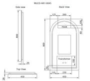 RIVA AR1 FRAMELESS BACKLIT ARCH LED MIRROR 3 COLOUR LIGHTS 450X800MM - FIL Kitchen Bathroom