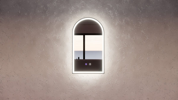RIVA AR2 FRAMED ARCH LED MIRROR 3 COLOUR LIGHTS BLACK 450X800MM