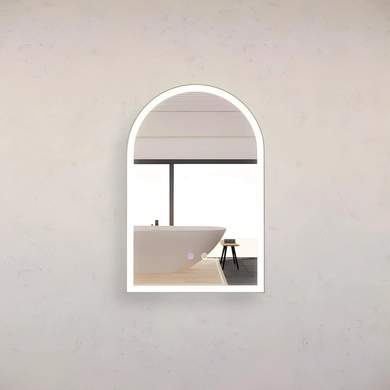 RIVA AR2 FRAMED ARCH LED MIRROR 3 COLOUR LIGHTS BRUSHED NICKEL 450X800MM - FIL Kitchen Bathroom