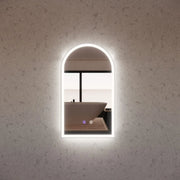 RIVA AR2 FRAMED ARCH LED MIRROR 3 COLOUR LIGHTS BRUSHED NICKEL 450X800MM - FIL Kitchen Bathroom
