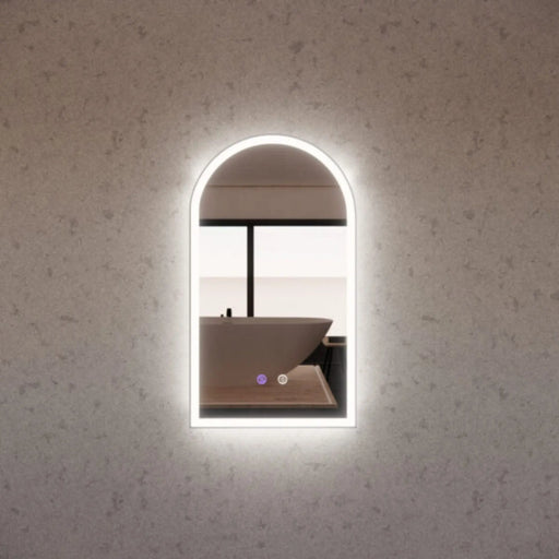 RIVA AR2 FRAMED ARCH LED MIRROR 3 COLOUR LIGHTS BRUSHED NICKEL 450X800MM - FIL Kitchen Bathroom