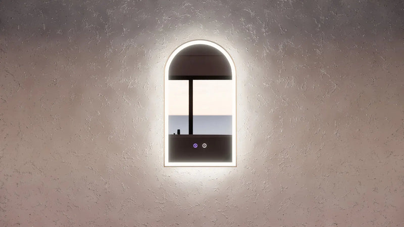 RIVA AR2 FRAMED ARCH LED MIRROR 3 COLOUR LIGHTS GOLD 450X800MM - FIL Kitchen Bathroom