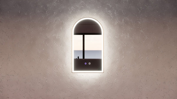 RIVA AR2 FRAMED ARCH LED MIRROR 3 COLOUR LIGHTS GOLD 450X800MM