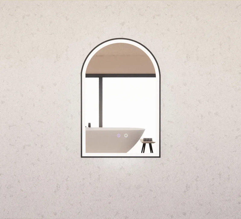 RIVA AR2 FRAMED ARCH LED MIRROR 3 COLOUR LIGHTS BLACK 600X900MM - FIL Kitchen Bathroom