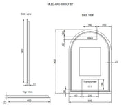 RIVA AR2 FRAMED ARCH LED MIRROR 3 COLOUR LIGHTS BRUSHED NICKEL 600X900MM - FIL Kitchen Bathroom