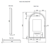 RIVA AR2 FRAMED ARCH LED MIRROR 3 COLOUR LIGHTS BLACK 600X900MM - FIL Kitchen Bathroom