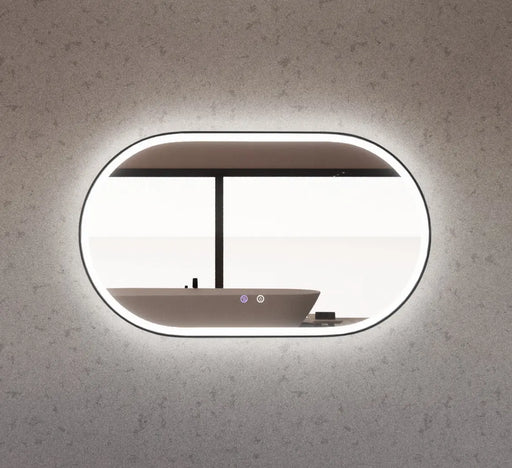 RIVA O1 FRAMED OVAL LED MIRROR 3 COLOUR LIGHTS BLACK 1200X700MM - FIL Kitchen Bathroom