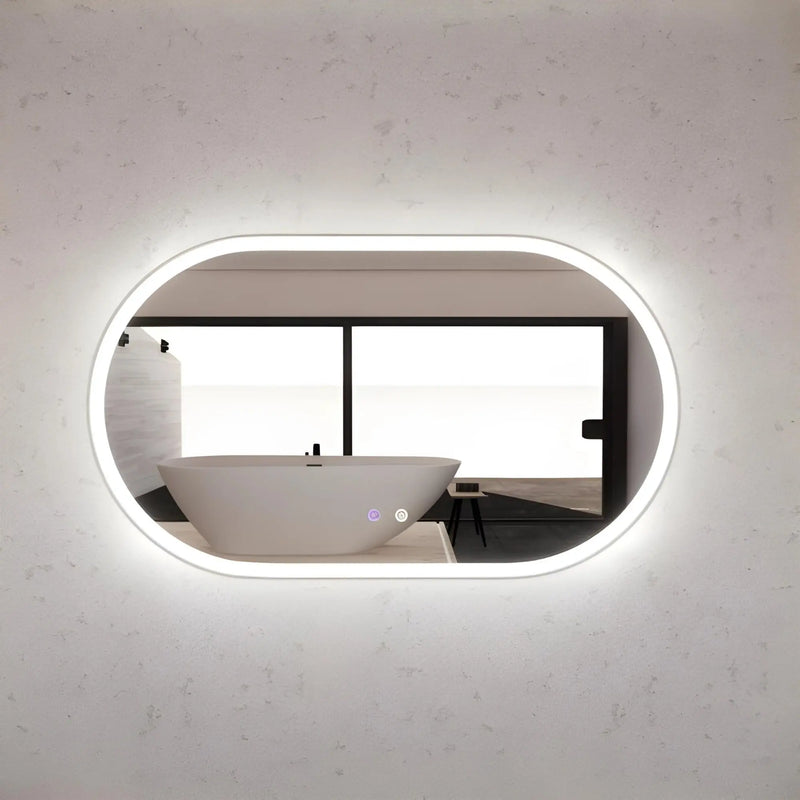 RIVA O1 FRAMED OVAL LED MIRROR 3 COLOUR LIGHTS BRUSHED NICKEL 1200X700MM - FIL Kitchen Bathroom