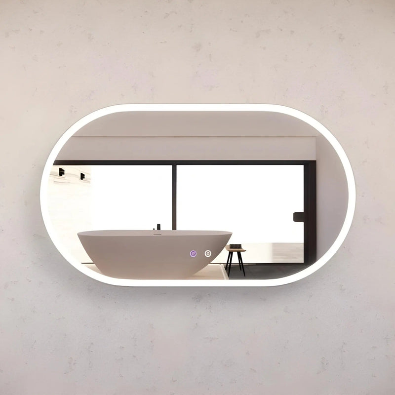 RIVA O1 FRAMED OVAL LED MIRROR 3 COLOUR LIGHTS BRUSHED NICKEL 1200X700MM - FIL Kitchen Bathroom