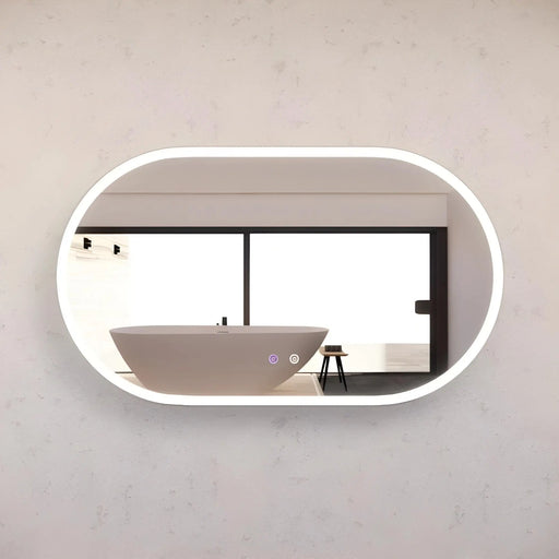 RIVA O1 FRAMED OVAL LED MIRROR 3 COLOUR LIGHTS BRUSHED NICKEL 1200X700MM - FIL Kitchen Bathroom