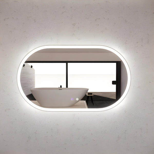 RIVA O1 FRAMED OVAL LED MIRROR 3 COLOUR LIGHTS BRUSHED NICKEL 1200X700MM
