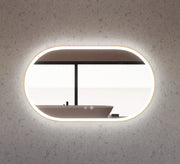 RIVA O1 FRAMED OVAL LED MIRROR 3 COLOUR LIGHTS GOLD 1200X700MM - FIL Kitchen Bathroom