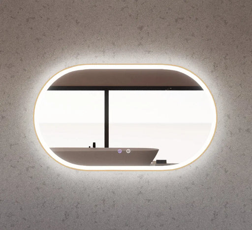 RIVA O1 FRAMED OVAL LED MIRROR 3 COLOUR LIGHTS GOLD 1200X700MM - FIL Kitchen Bathroom