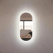 RIVA O1 FRAMED OVAL LED MIRROR 3 COLOUR LIGHTS BRUSHED NICKEL 450X900MM - FIL Kitchen Bathroom