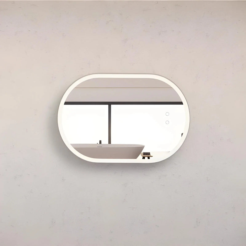 RIVA O1 FRAMED OVAL LED MIRROR 3 COLOUR LIGHTS BRUSHED NICKEL 600X900MM - FIL Kitchen Bathroom