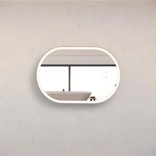 RIVA O1 FRAMED OVAL LED MIRROR 3 COLOUR LIGHTS BRUSHED NICKEL 600X900MM - FIL Kitchen Bathroom