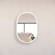 RIVA O1 FRAMED OVAL LED MIRROR 3 COLOUR LIGHTS BRUSHED NICKEL 600X900MM - FIL Kitchen Bathroom