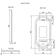RIVA O2 FRAMELESS BACKLIT OVAL LED MIRROR 3 COLOUR LIGHTS 450X900MM - FIL Kitchen Bathroom