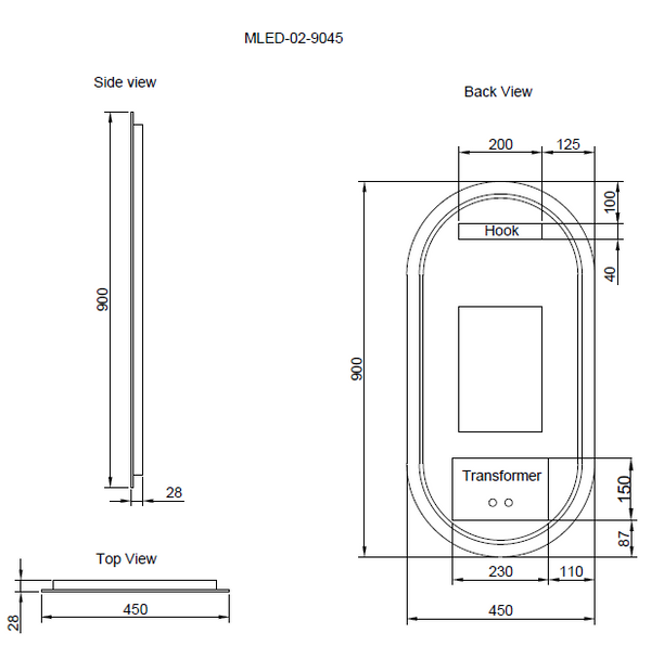 RIVA O2 FRAMELESS BACKLIT OVAL LED MIRROR 3 COLOUR LIGHTS 450X900MM