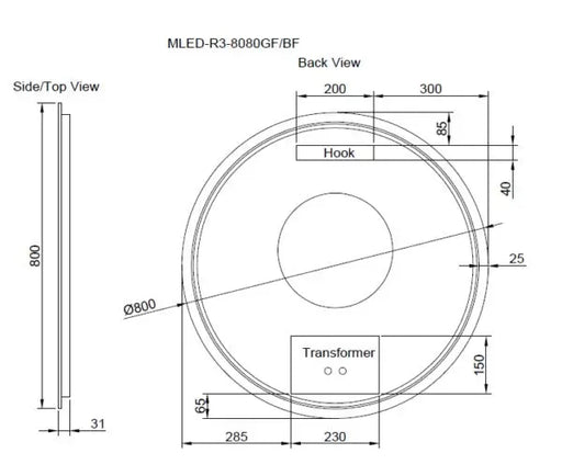 RIVA R3 FRAMED ROUND LED MIRROR 3 COLOUR LIGHTS WITH DIMMER BRUSHED NICKEL 800X800MM - FIL Kitchen Bathroom