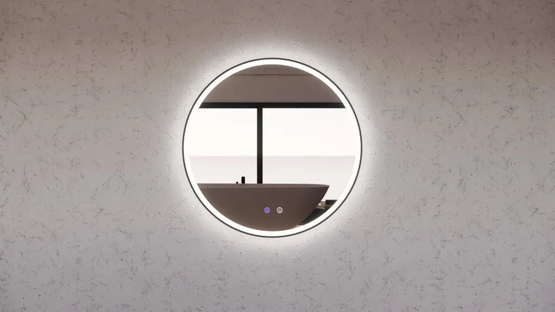 RIVA R3 FRAMED ROUND LED MIRROR 3 COLOUR LIGHTS BLACK 600X600MM - FIL Kitchen Bathroom