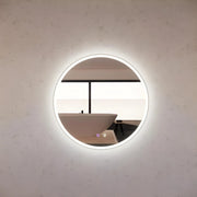 RIVA R3 FRAMED ROUND LED MIRROR 3 COLOUR LIGHTS WITH DIMMER BRUSHED NICKEL 800X800MM - FIL Kitchen Bathroom