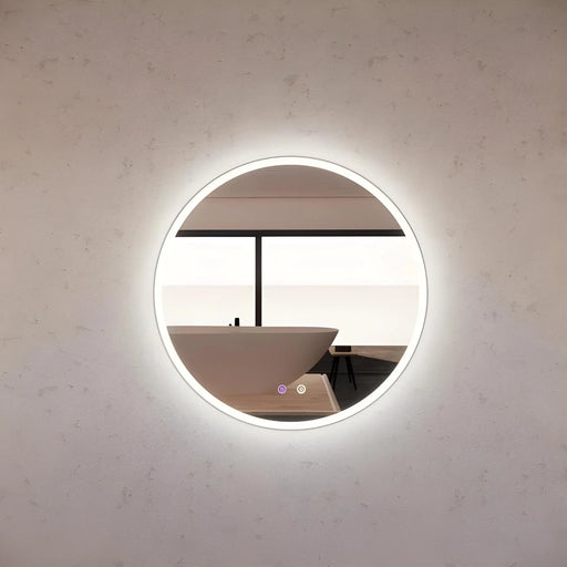 RIVA R3 FRAMED ROUND LED MIRROR 3 COLOUR LIGHTS WITH DIMMER BRUSHED NICKEL 800X800MM - FIL Kitchen Bathroom